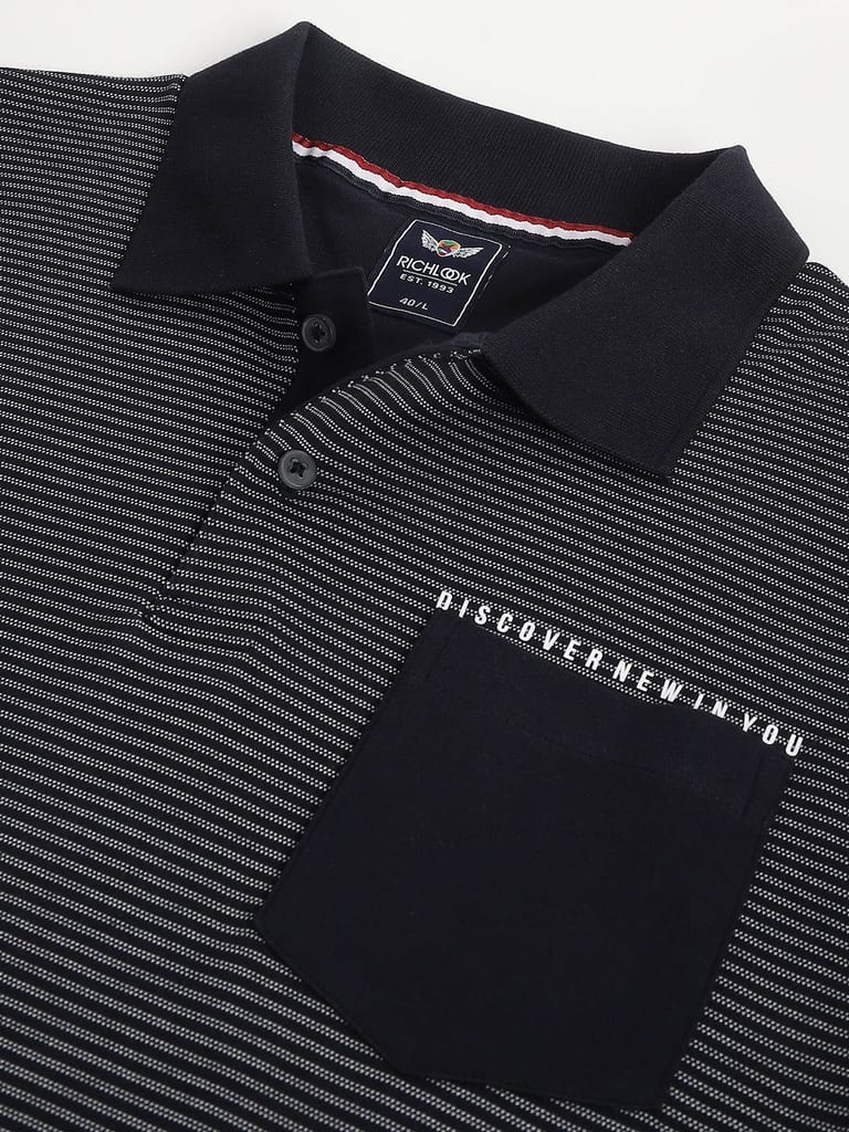 Men Navy Regular Fit Polo Neck T-Shirt view 2
