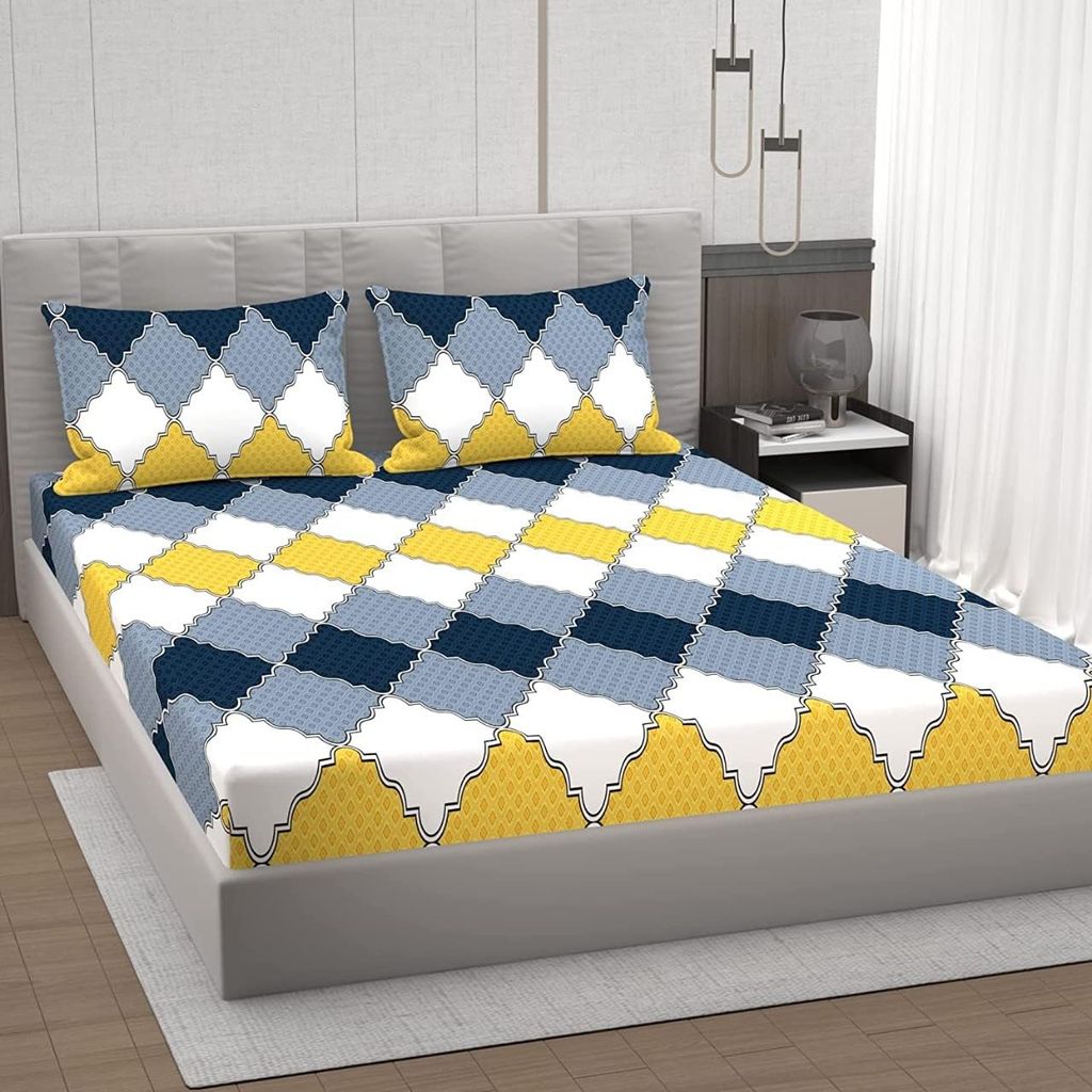 Yellow and Blue Diamond Pattern Bedding Set