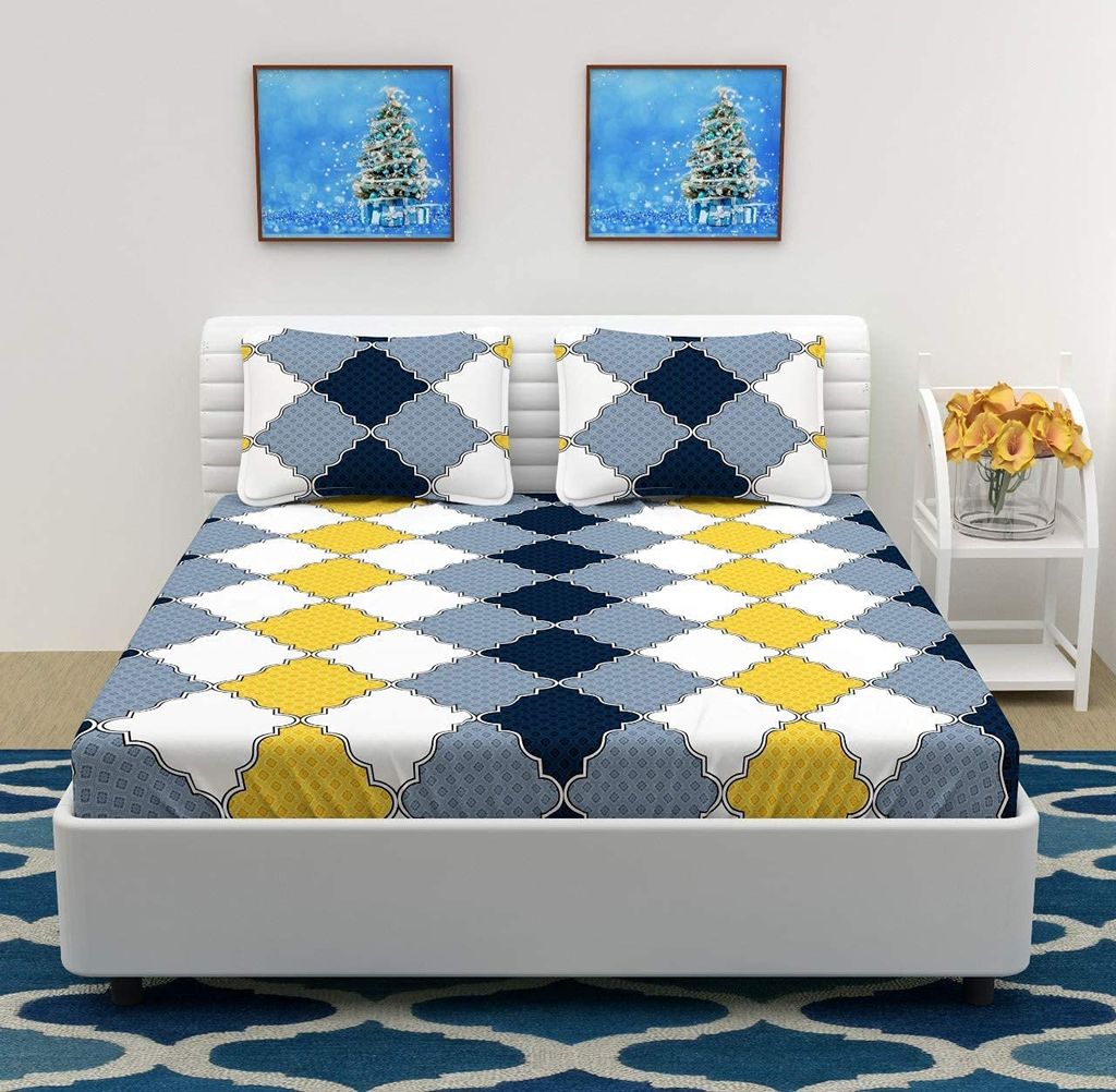 Yellow and Blue Diamond Pattern Bedding Set view 2
