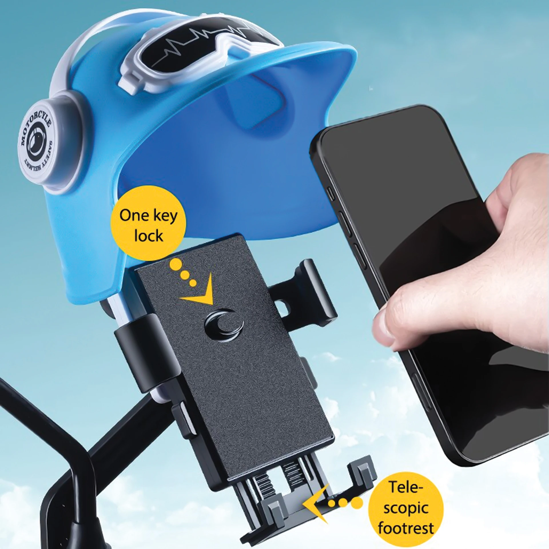 UBON BKH-24 Helmet Bike Mobile Holder with Rain & Dust Protection Cover, 360 Adjustable Rotation, Universal Motorcycle & Scooter Phone Mount, Secure Anti-Shake Handlebar Holder for GPS Navigation (Random Color) view 2