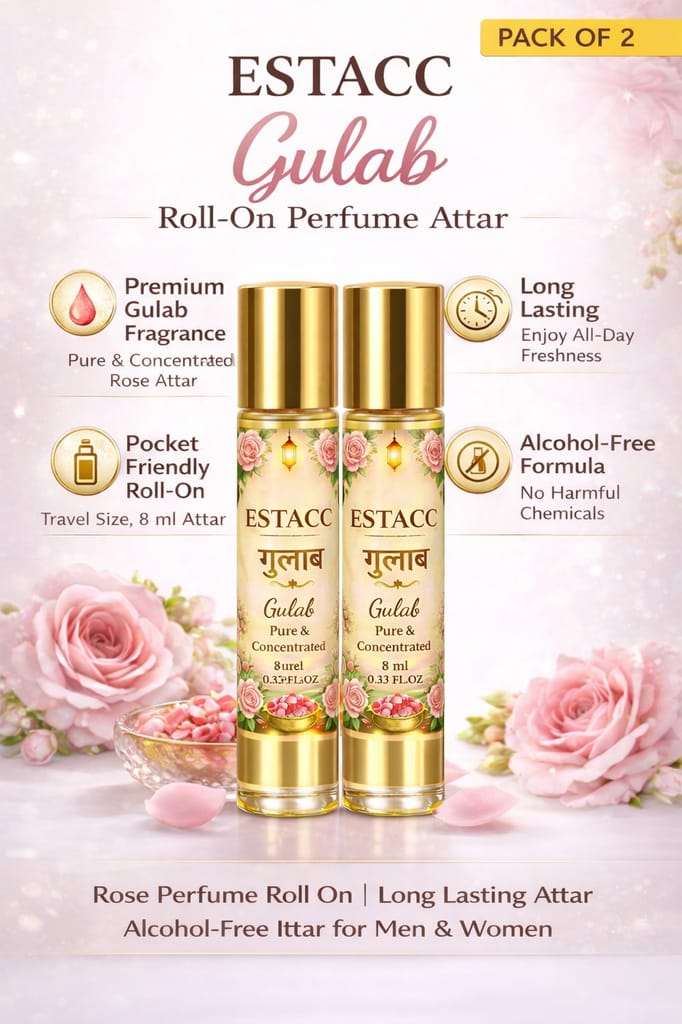 ESTACC Gulab Roll-On Attar 8ml (Pack of 2) | Rose Ittar for Festival, Pooja & Daily Wear | Long Lasting Alcohol-Free Perfume for Men & Women view 2