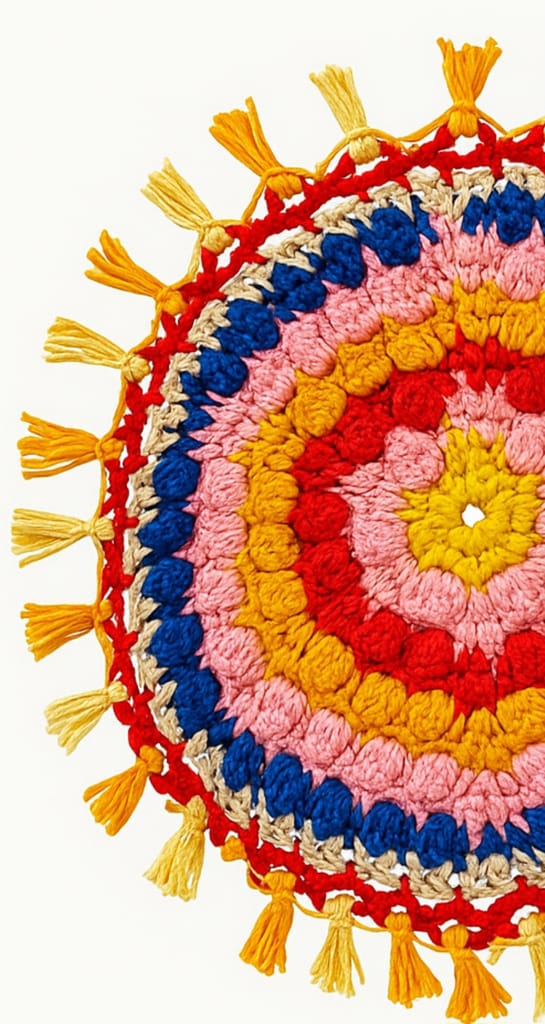 Handmade Round Crochet Mat – Multicolor Cotton Floor/Decor Mat (30 cm Diameter) view 2