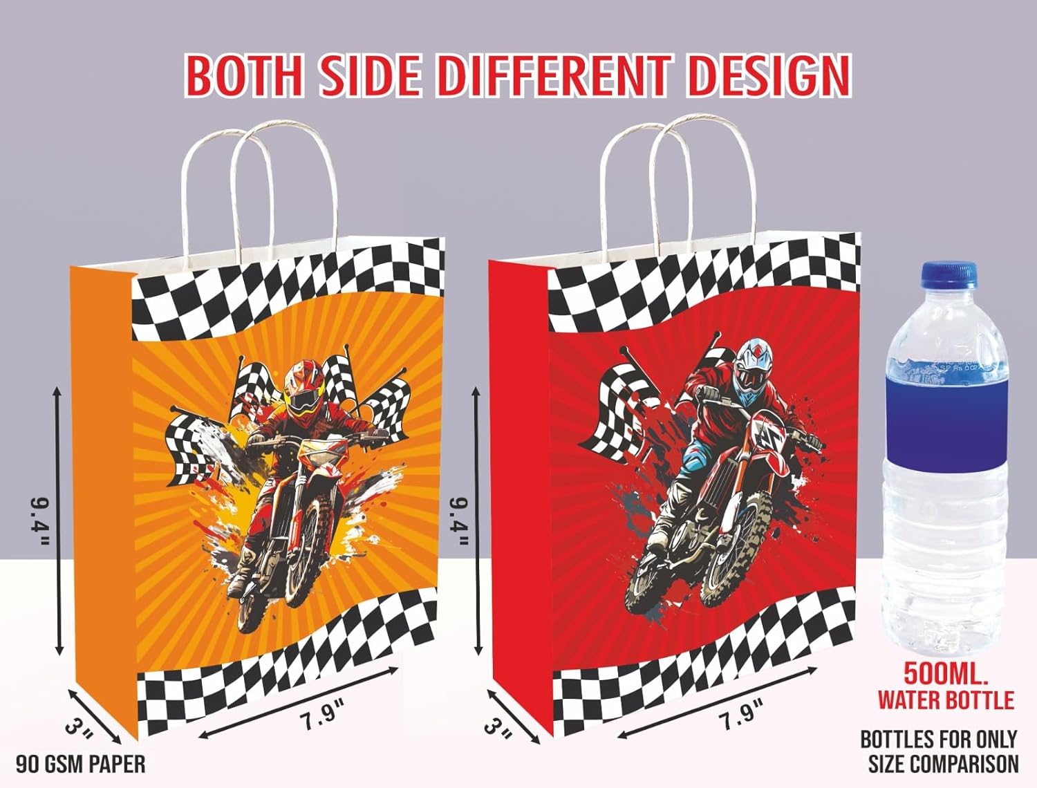 90 GSM Bike Printed Paper Gift Bags, Ideal for Birthday Gifts, Return Gifts, Kids Gifting, & Gifting on Special Occasions (Size: 9.4 x 7.9 x 3 inch) - 50 view 2