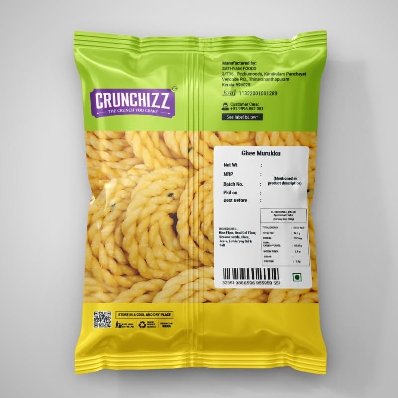 CRUNCHIZZ Snacks - Buy 3 Get 1 FREE Offers - Authentic Kerala Style GHEE MURUKKU (Butter Chakli) I Traditional South Indian Recipe I No Artificial Additives or Preservatives I Crunchy & Crispy I 200 Grams x 4 Packs I view 2