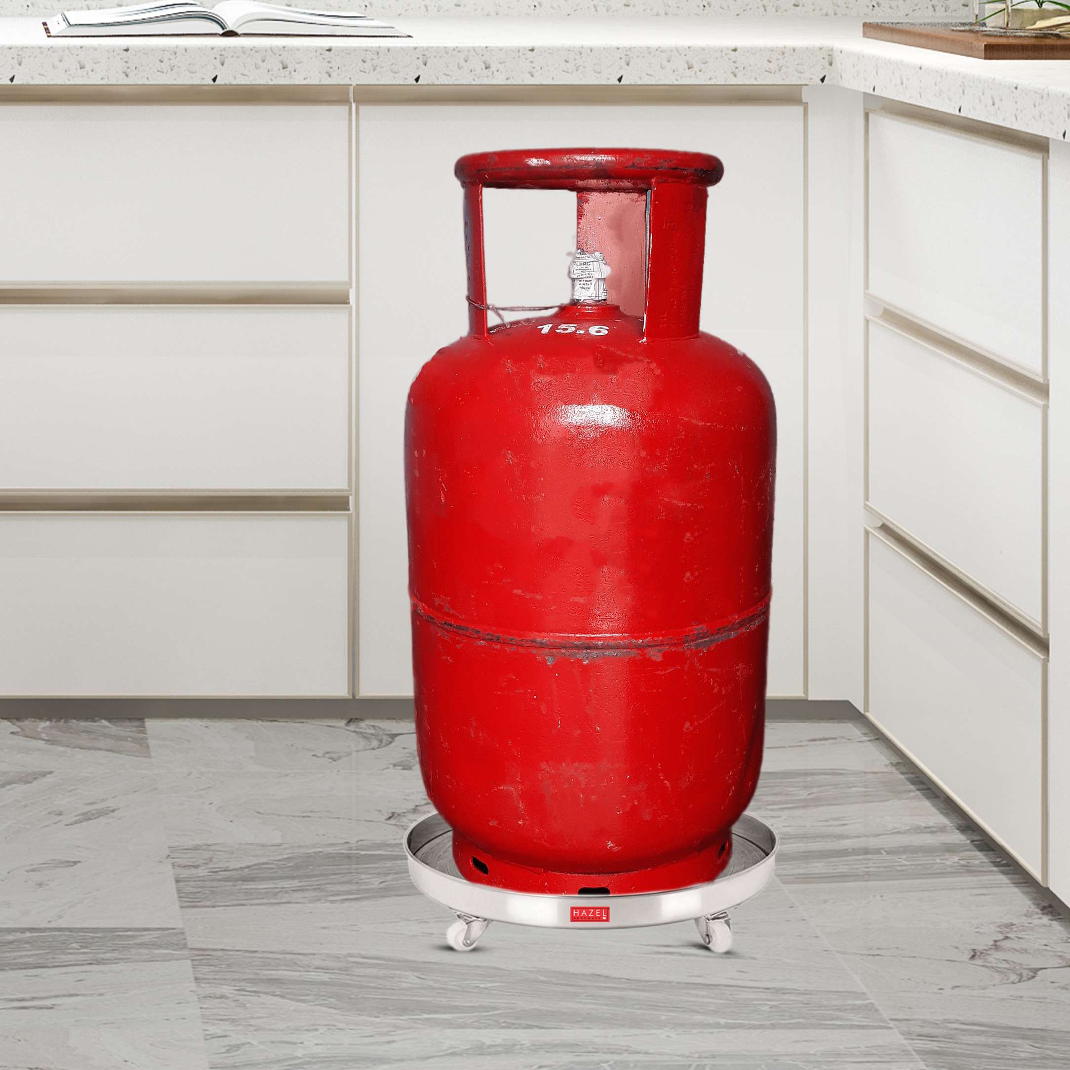 HAZEL Stainless Steel Gas Cylinder Trolley with Rollers , Heavy Duty Cylinder Stand with Wheels for Easy Movement - 1 Pc view 2