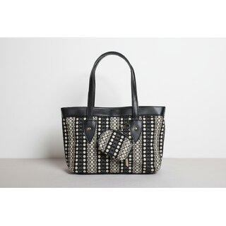 Classic Black Ivory Ethnic Print Tote Bag view 2