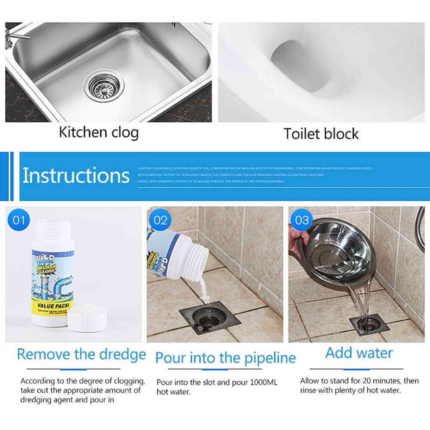 Sink and Drain Cleaner Powder Powerful and Clog Remover Sink Cleaning Powder Automatic Toilet Blockage Cleaner, Removes Clogs, Blockage in Washbasin, Septic Tank, Sinks, Pipes Color - White view 2