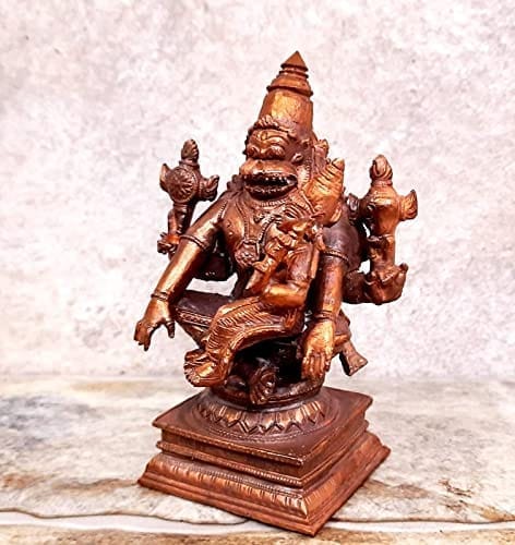 Searchers Paradise - Copper Idols Lakshmi Narasimhar ,4.3 inches, Copper Handmade 730 Grams, Patina Antique Finish, Pack of 1 Piece view 2