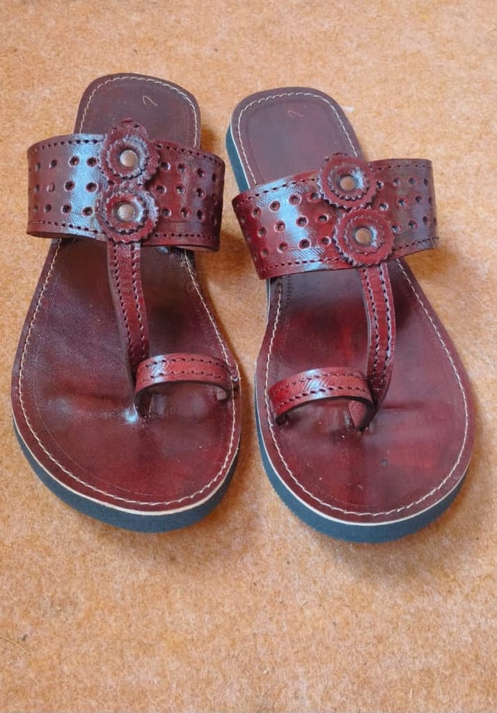 Handmade Slip-On Flats for Women - Genuine Leather Kolhapuri Chappals view 2