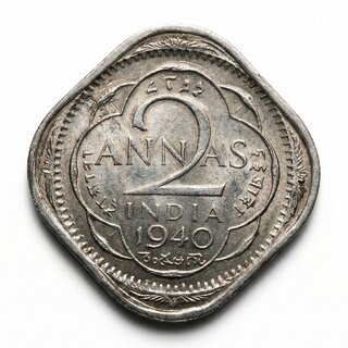 Two Anna 1940 King George VI, British India old Coin Silver Plated Edition view 2