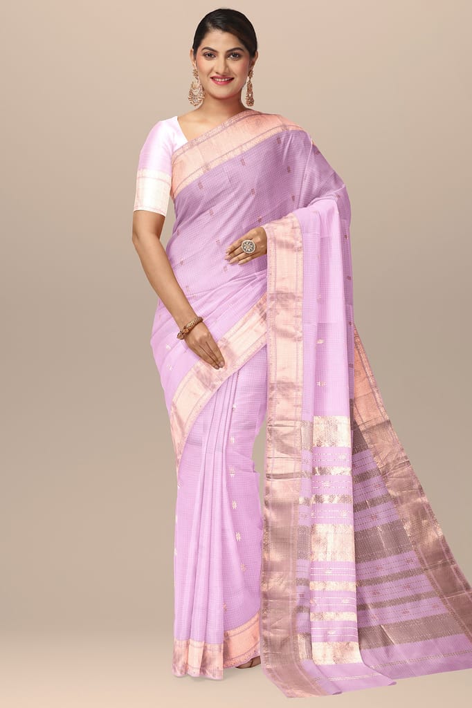 Light Pink Handwoven Sausar Silk with Zari Border Saree SKU- BS10049 view 2