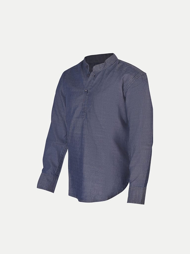 Teen Boys Navy-Blue Full Sleeved Fashion Denim Shirt view 2