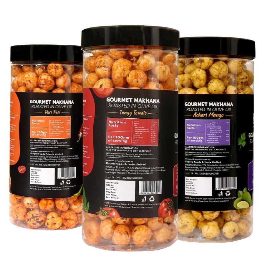 GOURMET MAKHANA Roasted in Olive Oil | Flavors Tangy Tomato, Peri Peri and Achari Mango | Combo Of 3, 65g Each. - 195 gm view 2