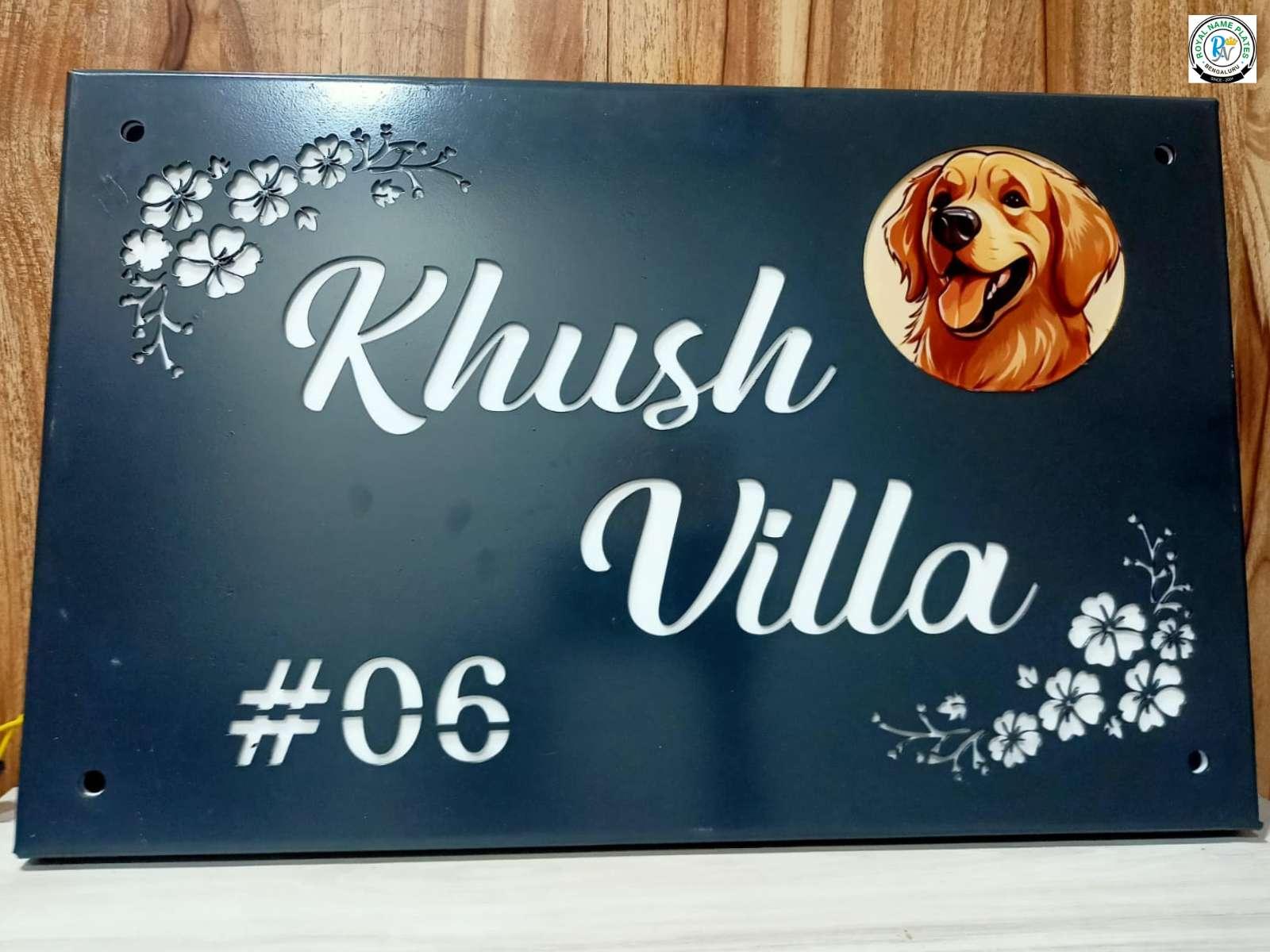 Powder-Coated Metal House Name Plate with Dog & Floral Design view 2