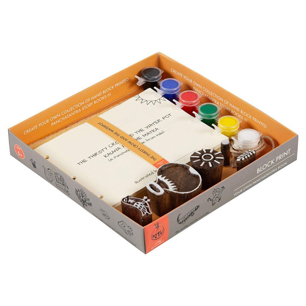 DIY Wooden Block Printing Craft kit Print your own Panchtantra Story book Pyasa Kauwa view 2