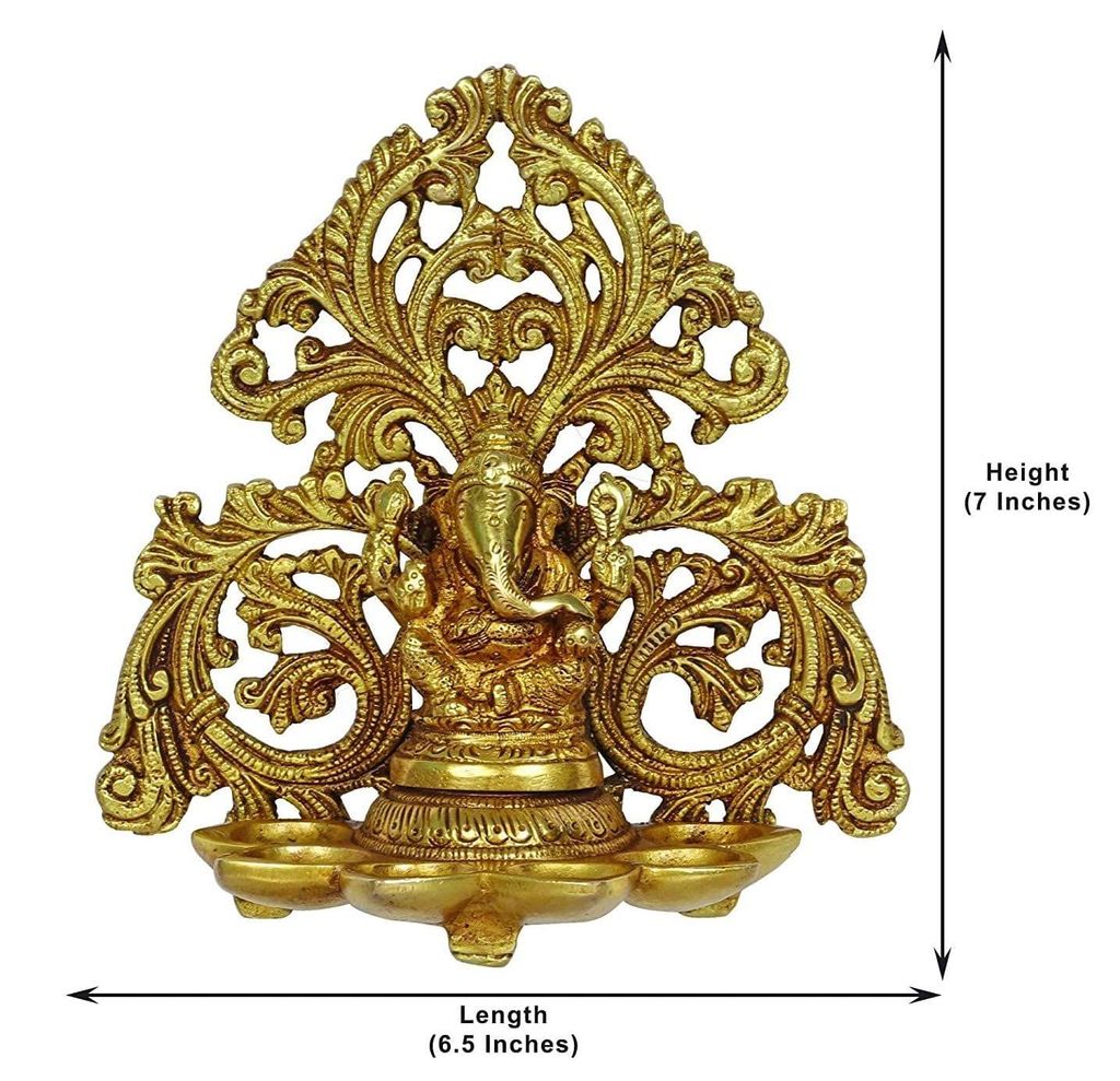 Artvarko Brass Ganesha Ganpati with Diya Oil lamp Wall Hanging Deepak for Home Office Temple Mandir Entrance Decor Decoration Pooja Deepam Dipak Wedding Gift(LxBxH 6.5x3.5x6.5 Inch Weight : 1.1 Kg) view 2