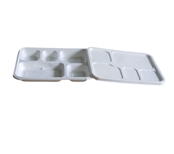 5 Compartment White Disposable Foam Lunch Tray with Lid - 100% Compostable & Biodegradable pack of 10 view 2