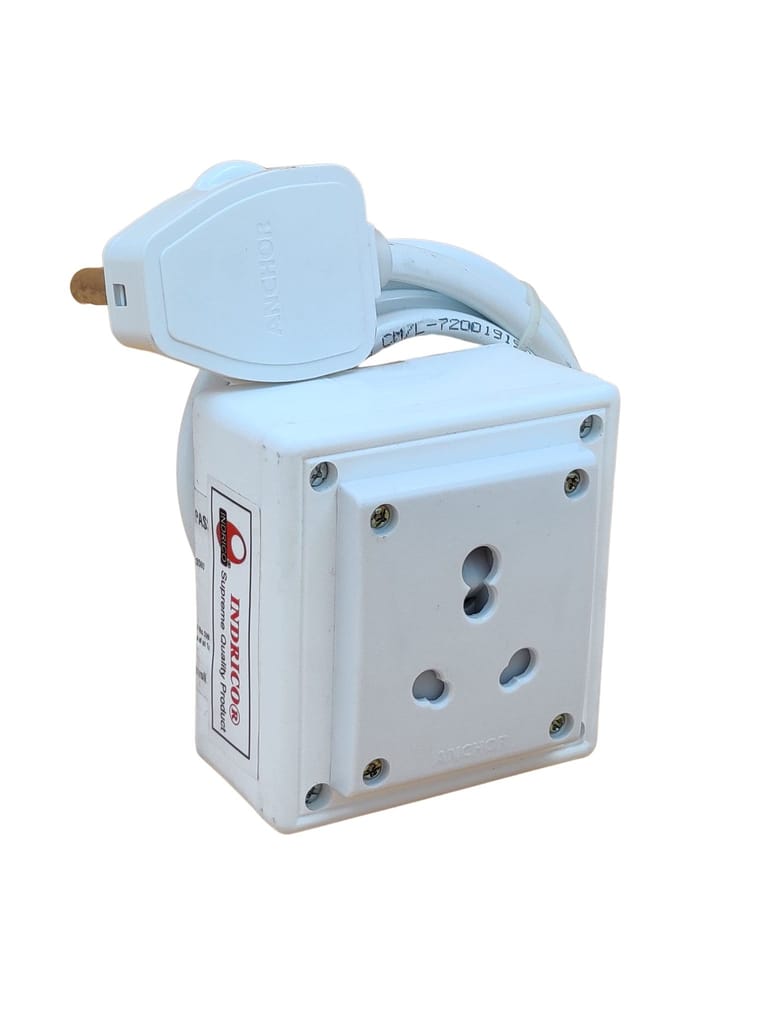 INDRICO Extension Board Heavy Duty 1 Socket 15A 16A 20A High Load Capacity 3000 Watts with 16A Big Plug PVC White view 2