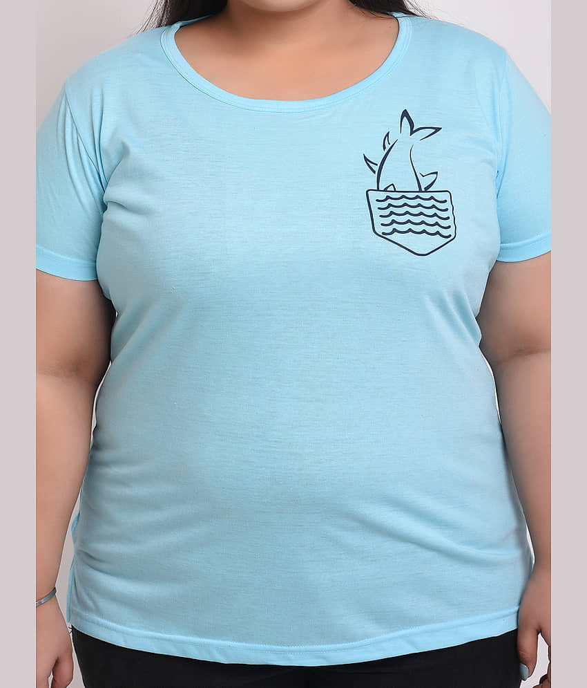 Neo Garments Women Cotton Printed Regular Fit Round Neck T-Shirt ( Turquoise ) view 2