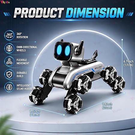 VikriDA Remote Control Cars for Kids Adults, 8WD Gesture Sensor RC Stunt Car with Light, Music, RC Robot Dog Toys I For 6+ Age (Black) view 2