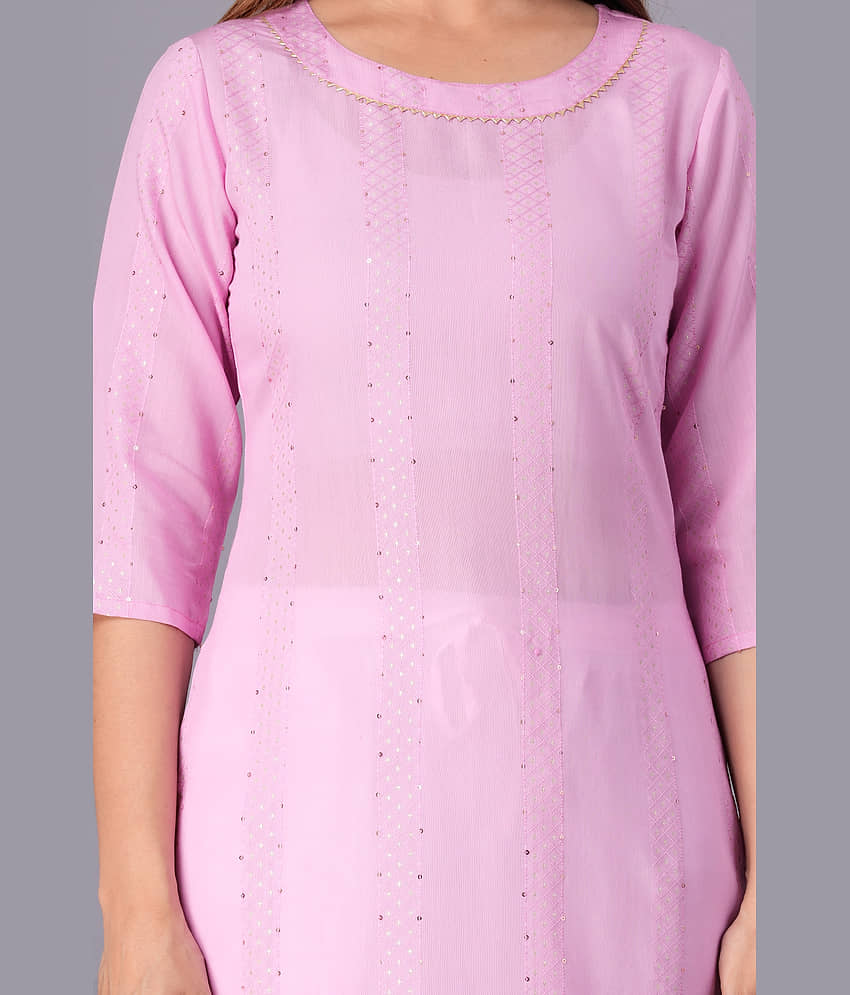 Doriya Cotton Blend Embroidered Kurti With Palazzo Women's Stitched Salwar Suit - Pink ( Pack of 1 ) view 2
