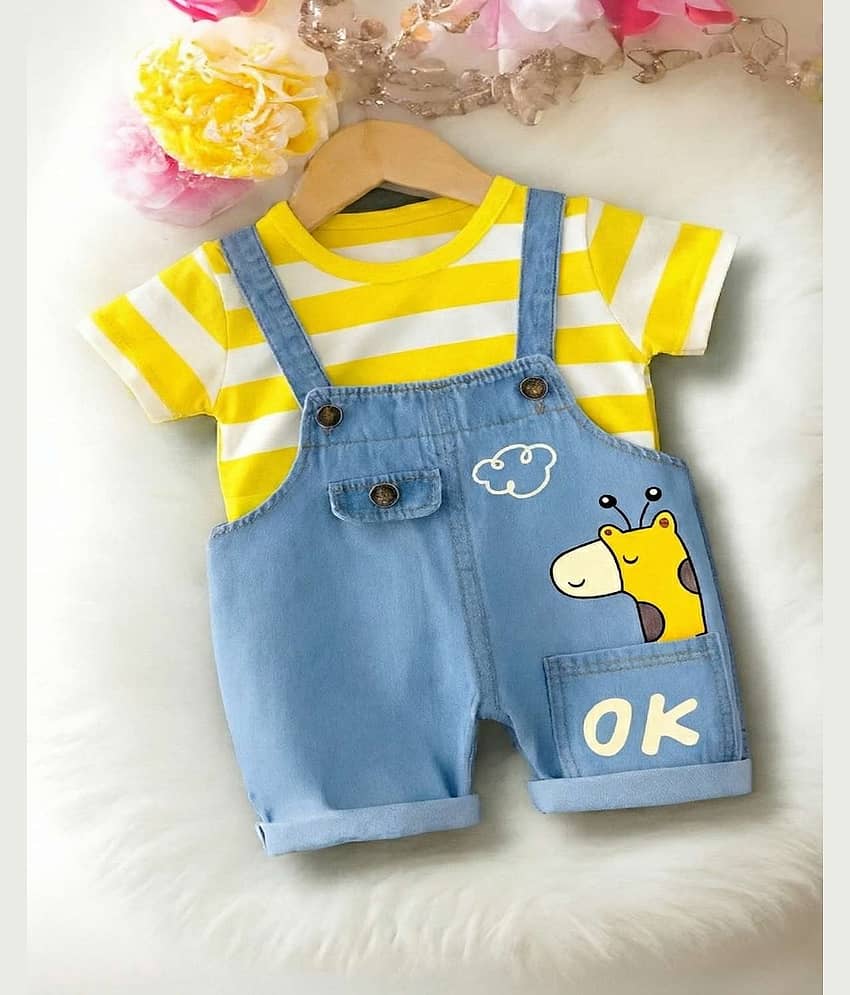 CUTEVIBE Pack of 1 Unisex Cotton Blend T-Shirt & Dungarees Set ( Multicolor ) view 2