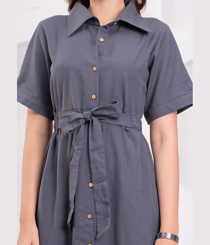 HIGHLIGHT FASHION EXPORT Women Cotton Solid Shirt Dress ( Grey ) view 2