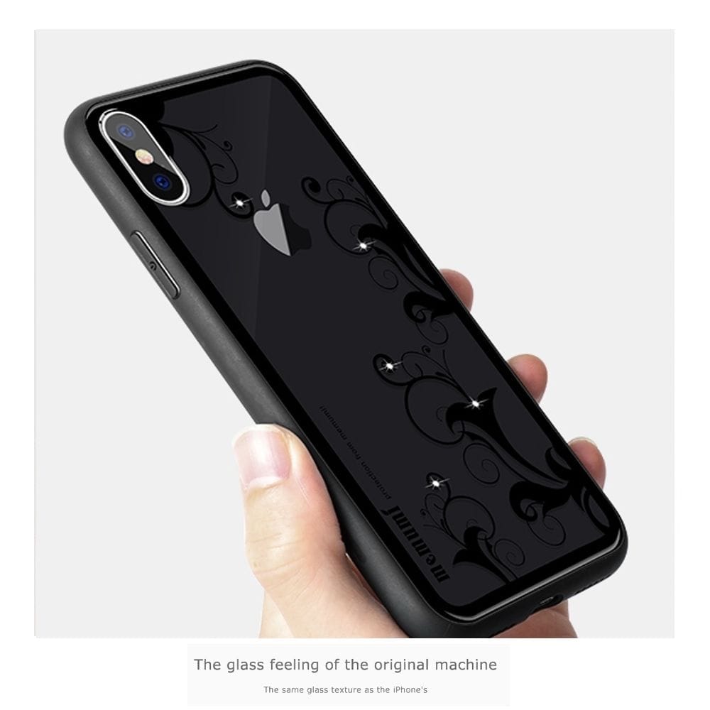 Memumi Crystal Series Tempered Glass Back Cover for Apple iPhone Xs - Dancing-Black) (5.8") view 2