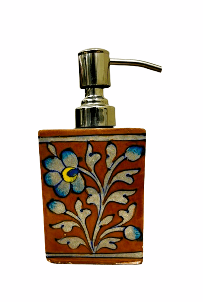 Tribes India Handmade Blue Pottery Square Soap Dispenser (Brown) view 2
