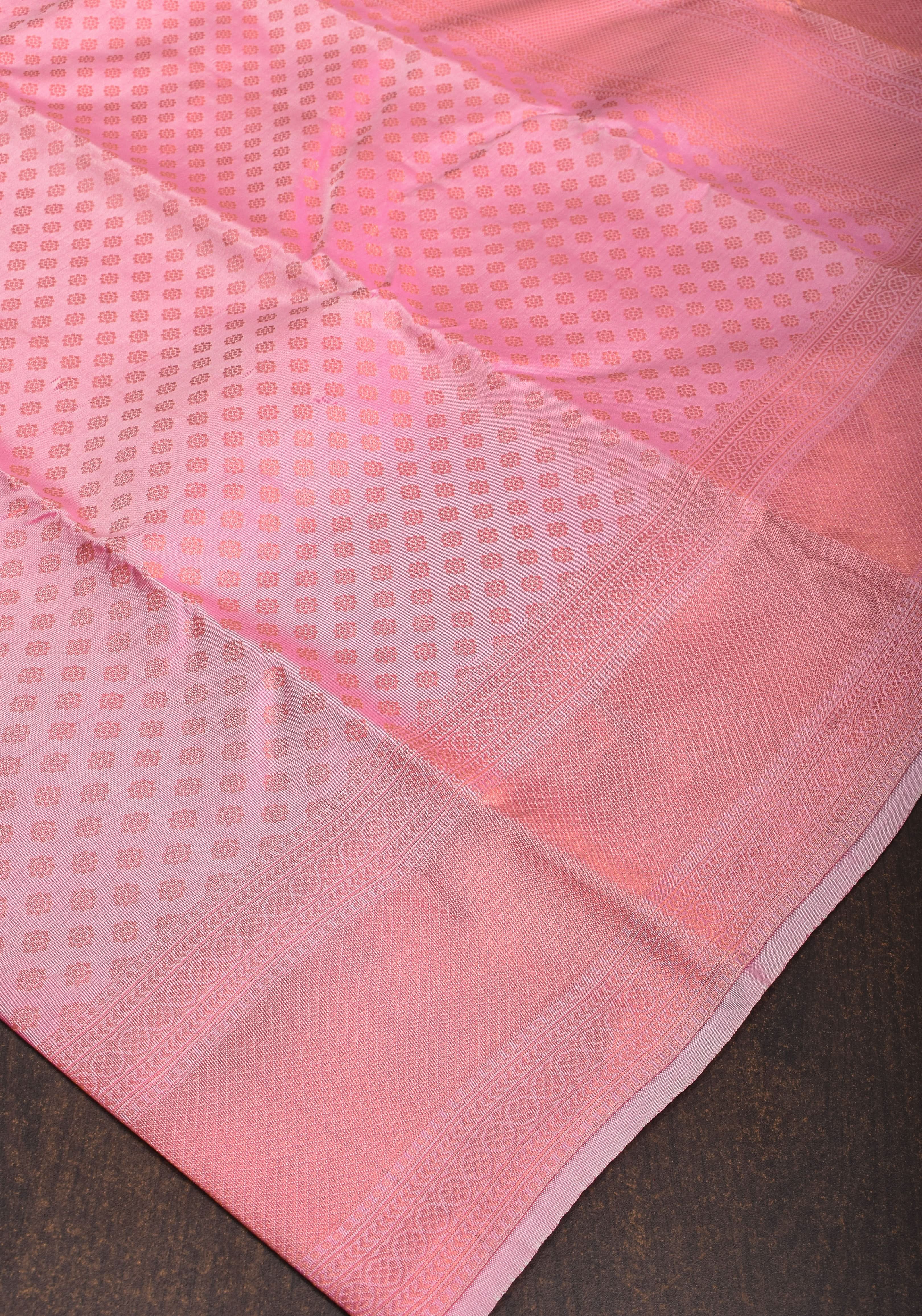 Rose Gold Zari Butta Brocade on Thistle Hue Pure Kanjivaram Silk Saree | SILK MARK CERTIFIED view 2