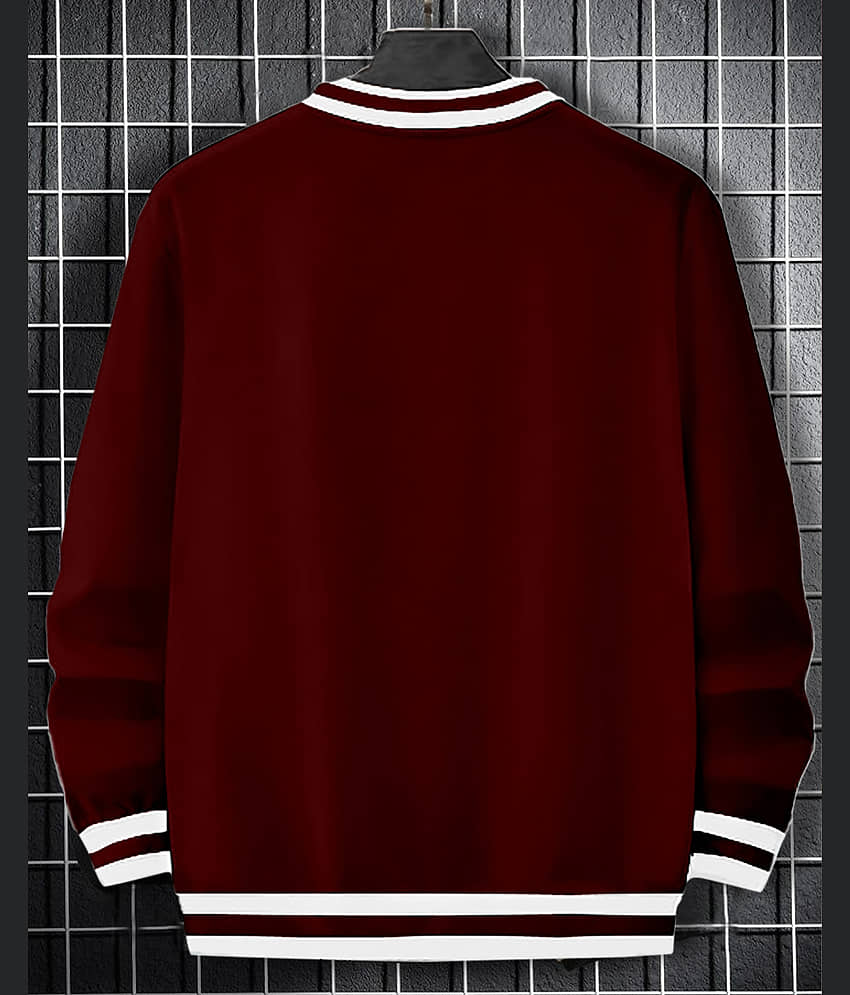AOOSH Cotton Blend Regular Fit Striped Full Sleeves Men's V-Neck T-Shirt - Maroon ( Pack of 1 ) view 2