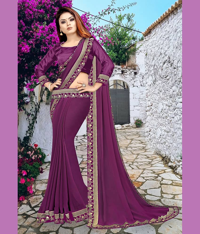 WXW Fashion Lycra Embroidered Regular Saree With Unstitched Blouse Piece ( Brown ) view 2
