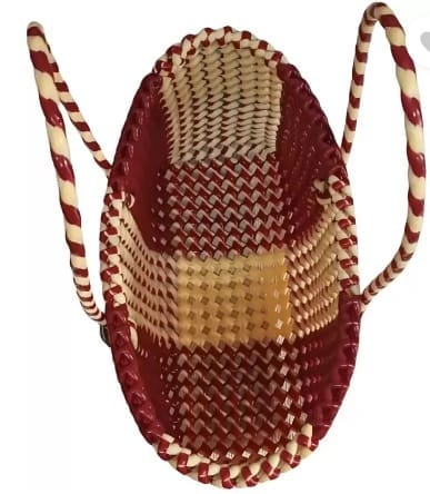 Red and White Striped Handwoven Market Basket view 2
