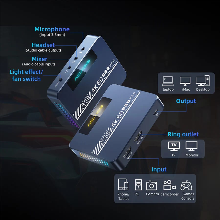 ACASIS 4K60fps Video Capture Card for Gaming and Streaming, VRR Support, External Capture Card for Xbox Series X/S, Xbox One, PS5, PS4/Pro, PC/Mac view 2