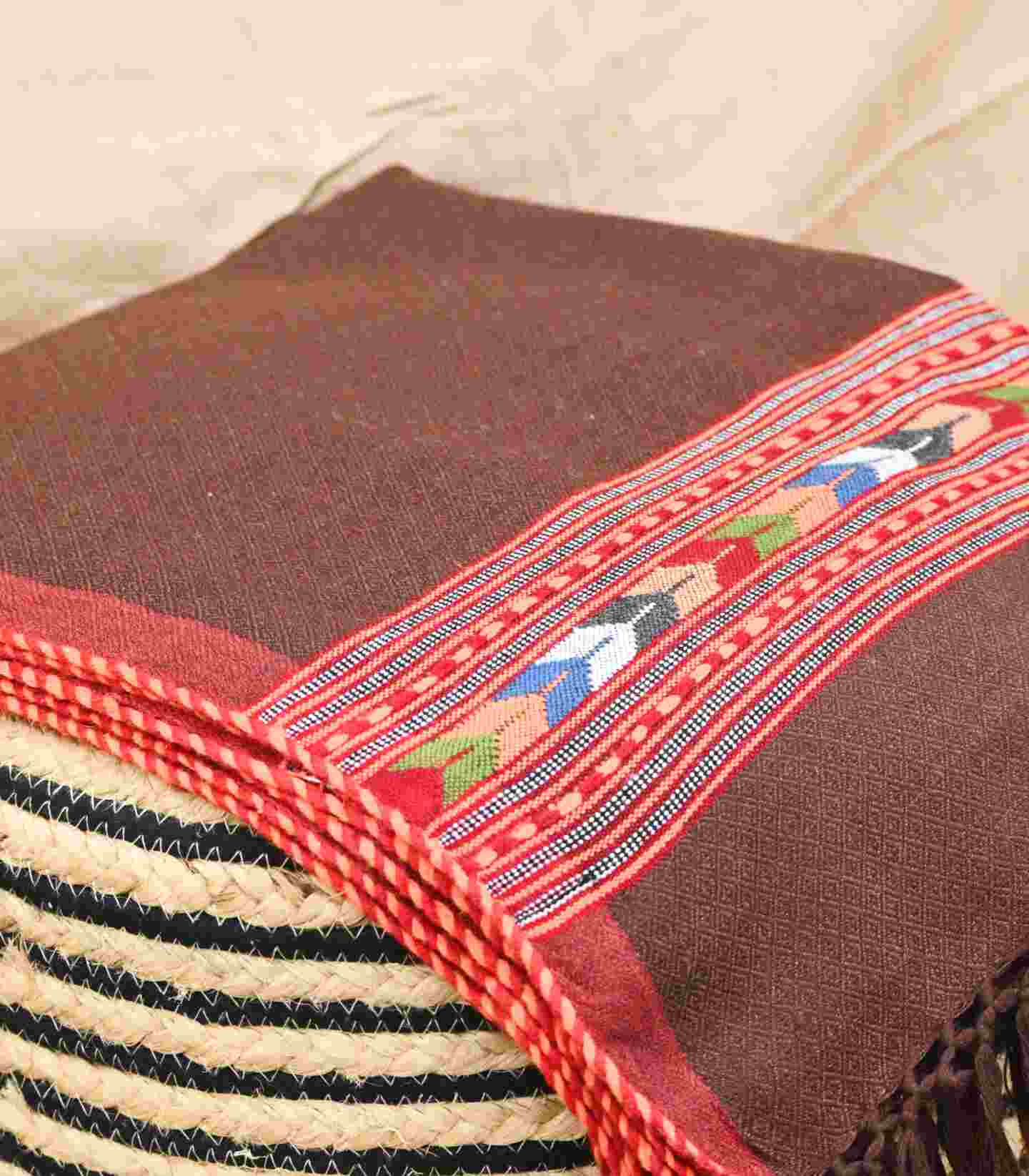 Himachali Pure Kullu Handloom Stole – Brown, Handcrafted Winter Elegance view 2