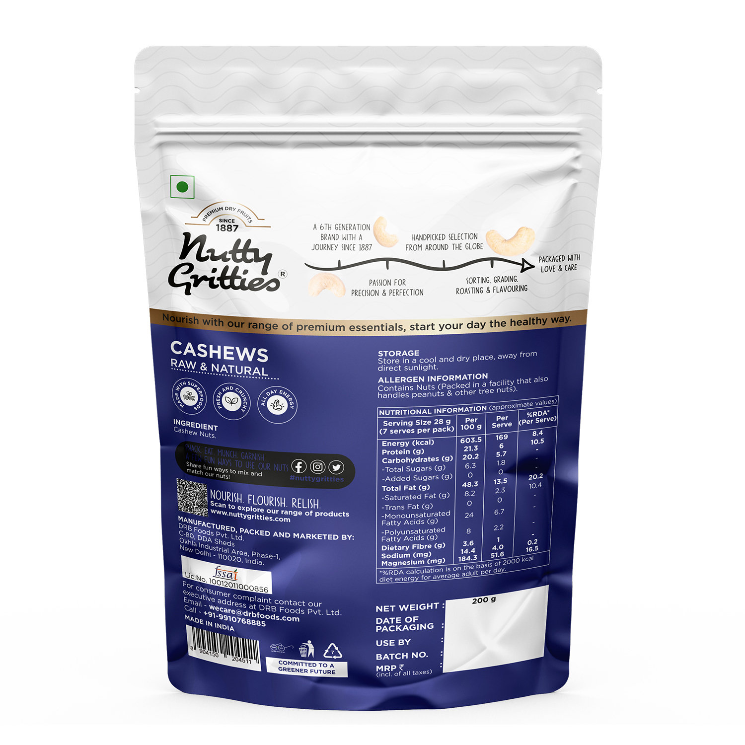 Nutty Gritties Premium Jumbo Size Cashews, 200 gm view 2