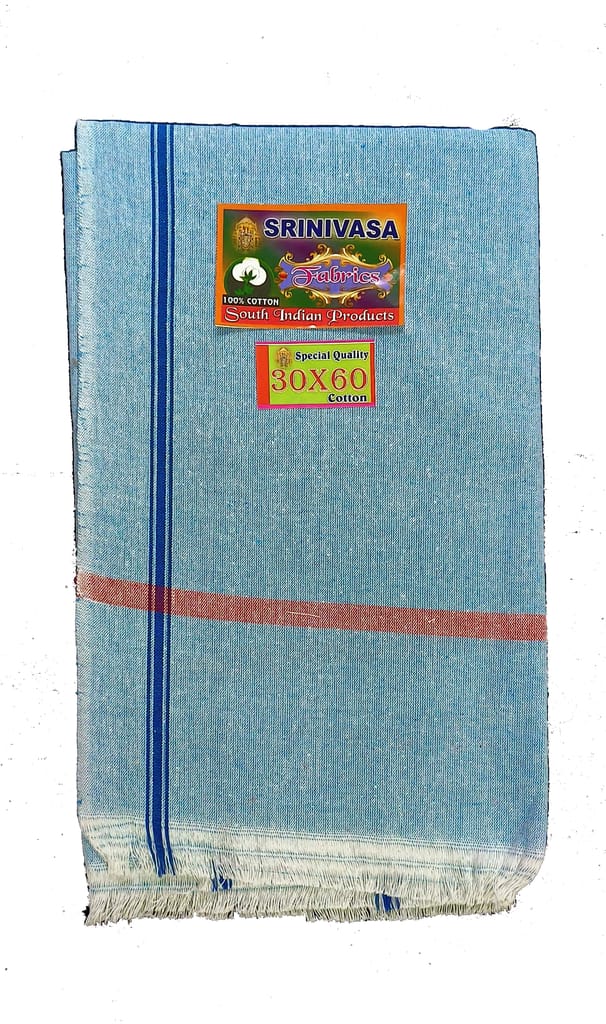 SRINIVASA Fabrics Light Blue 100% Cotton Dhoti - Traditional South Indian Wear view 2