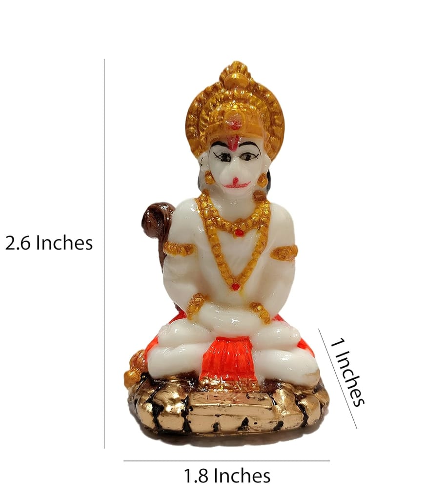 Vishu Store: Handicraft Marble Dust White Hanuman Ji Murti Idol for Car Dashboard | Hanuman Ji Samadhi Posture with Gada | Balaji Ji Ki Murti for Home Office Temple Pooja Decor (White Hanuman Ji) view 2
