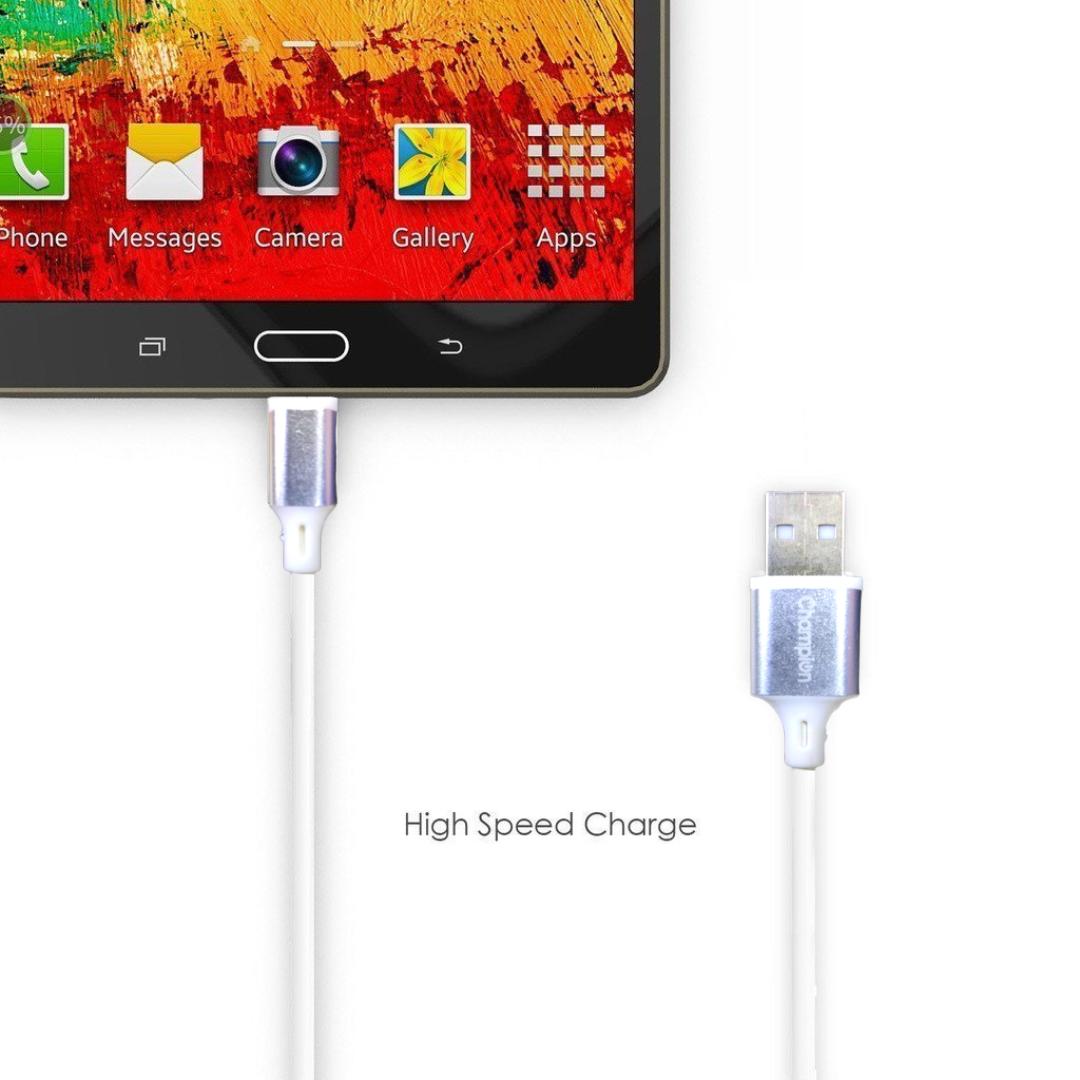 Champion USB A to Type-C 3Amp Data Sync & Fast Charging Cable PVC Metal 1M for all Smartphones, Tablets & other Type C devices view 2