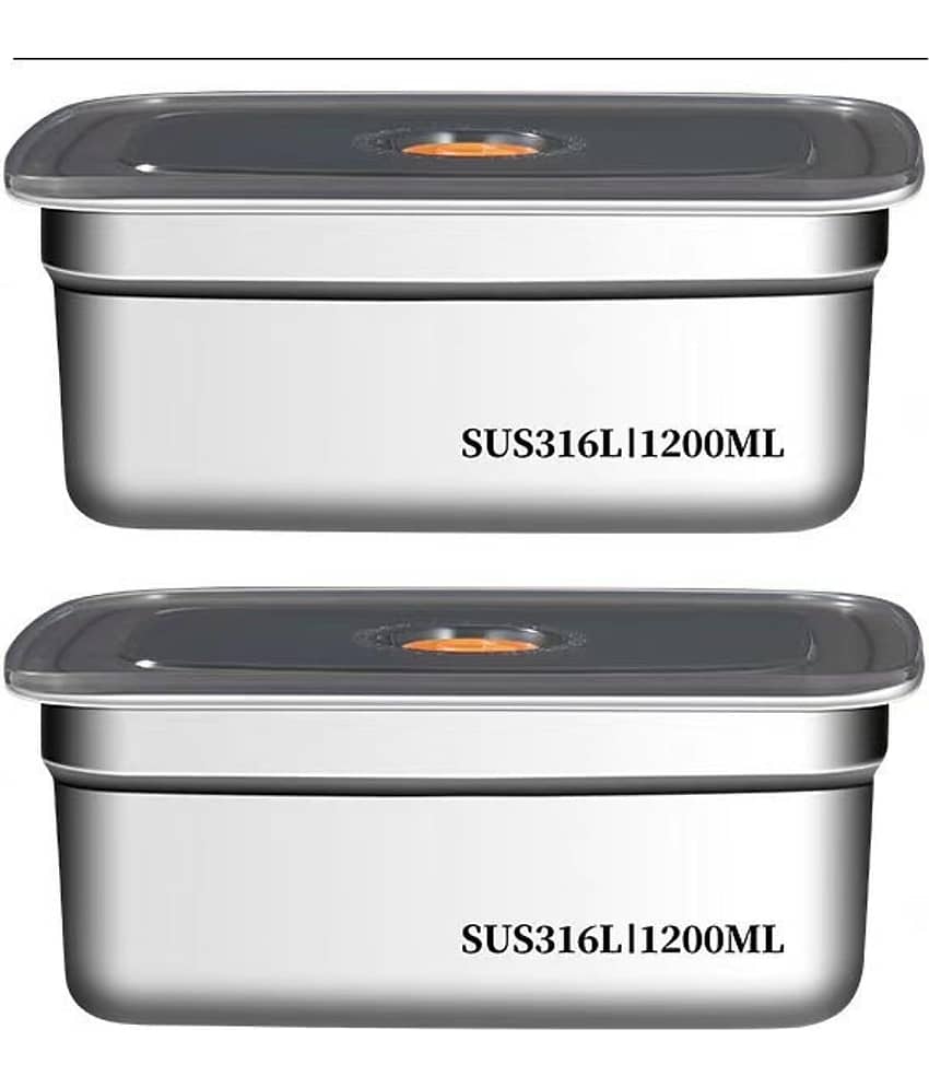 RAVISTRA Fridge Storage box Steel Silver Food Container ( Set of 3 )