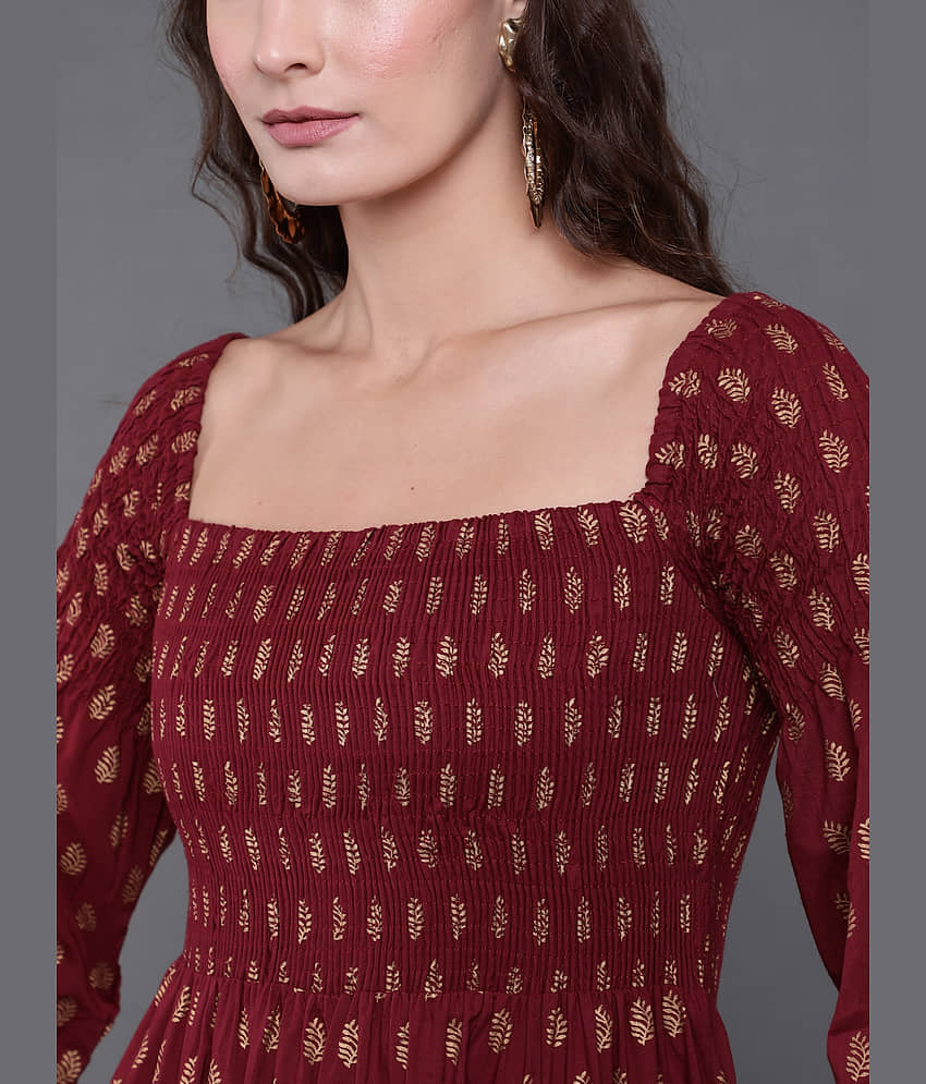 Antaran Women Cotton Printed Gown ( Maroon ) view 2