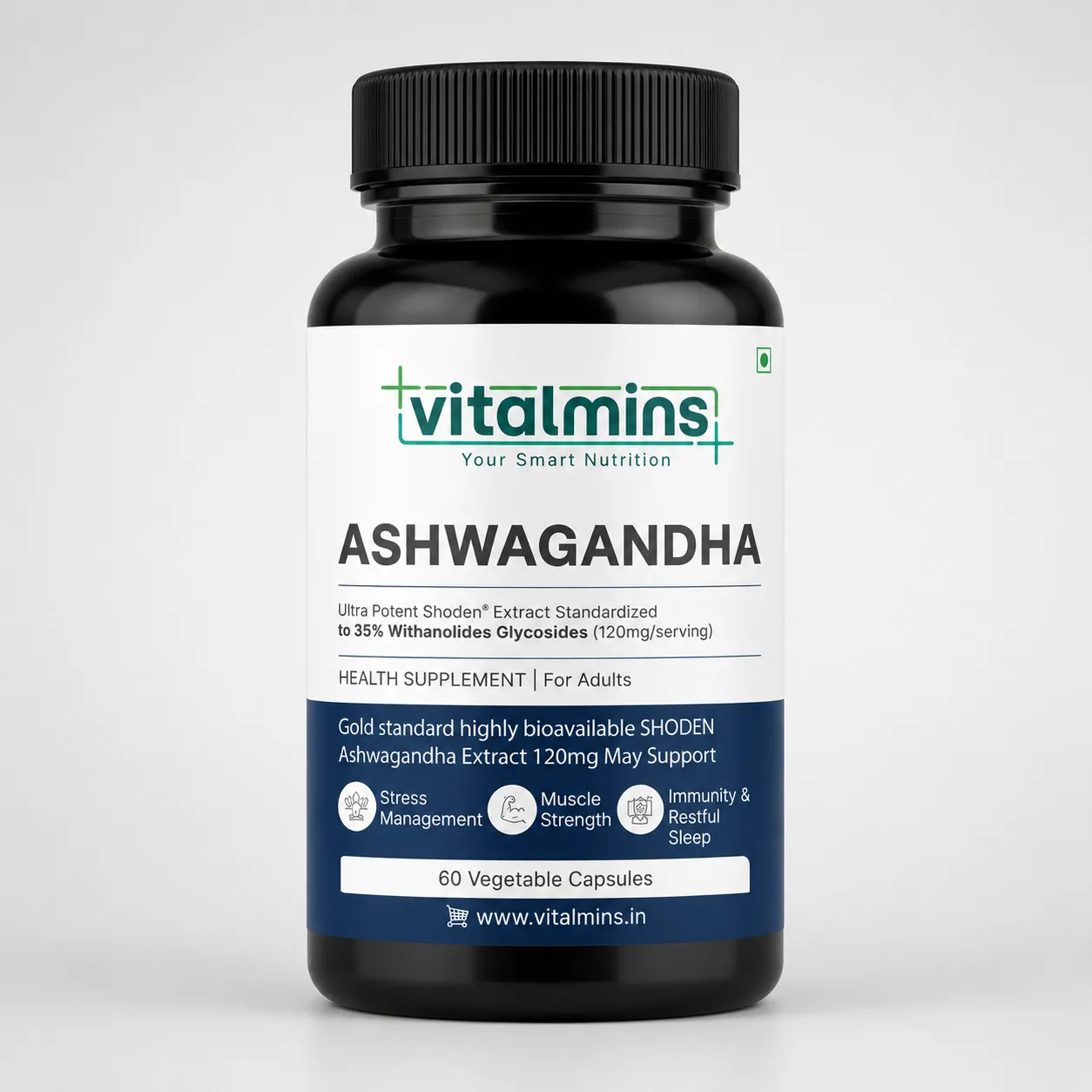 Vitalmins | Your Smart Nutrition | Ashwagandha | Stress Management | Muscle Strength | Immunity & Restful Sleep | Health Supplement for Adults | 60 Veg Capsules