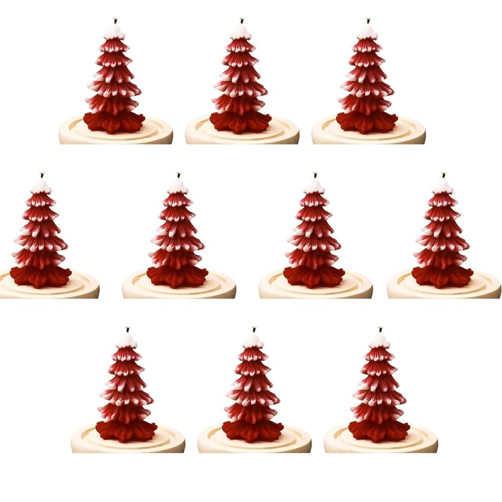 SS Enterprise Organic Soy Wax Christmas Tree Pillar Candles for Decor, Scented Aromatic Fragrance Candles, Smoke-Free, Xmas Decoration Accessories, (Pack of 10)