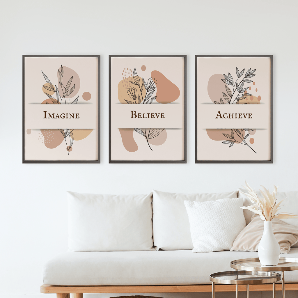 Rustic Charm Set of 3 Motivational Quotes Wall Art for Living room, Office & Gym | Believe|9 x 13 inches (A4)|Black view 2