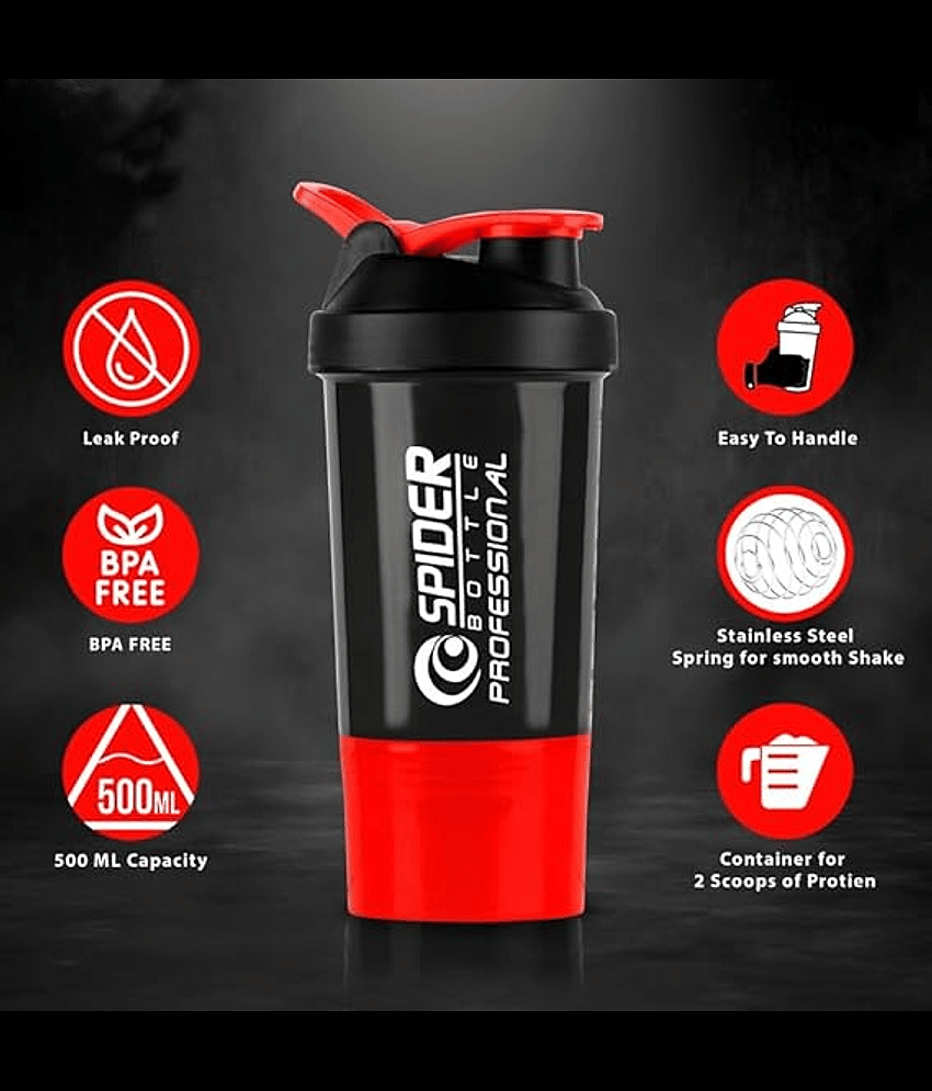 HORSE FIT Gym Spider Shaker Bottle 500ML| Shakers For Protein Shake With 2 Storage Compartment | Leakproof Gym Protein Shaker For Post And Pre-Workout Drink | 100% Bpa Free(Multicolor) view 2