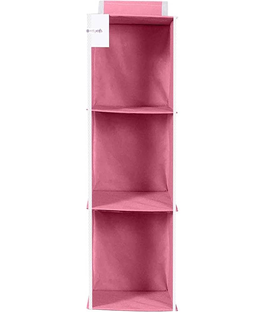 PrettyKrafts 3 Tiers/Shelves Clothes Hanging Organizer, almirah wardrobe for Regular Garments, Shoes Storage Cupboard, Hanger Bag view 2