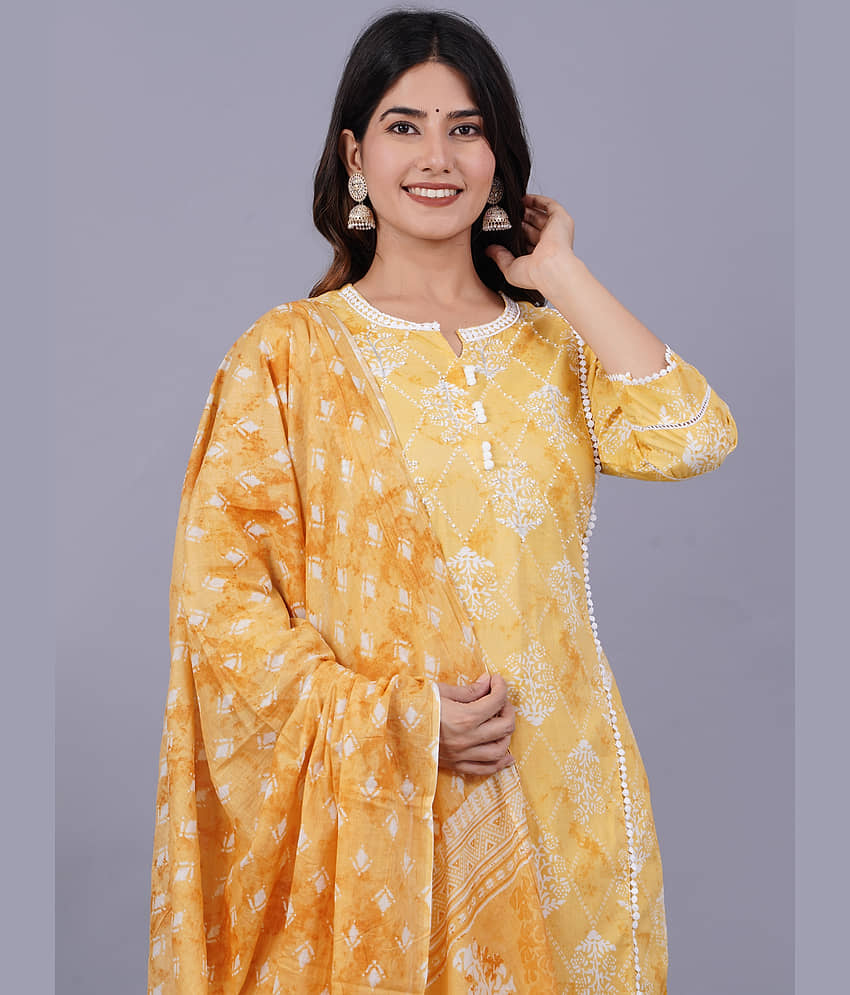 Doriya - Yellow Straight Cotton Blend Women's Stitched Salwar Suit ( Pack of 1 ) view 2