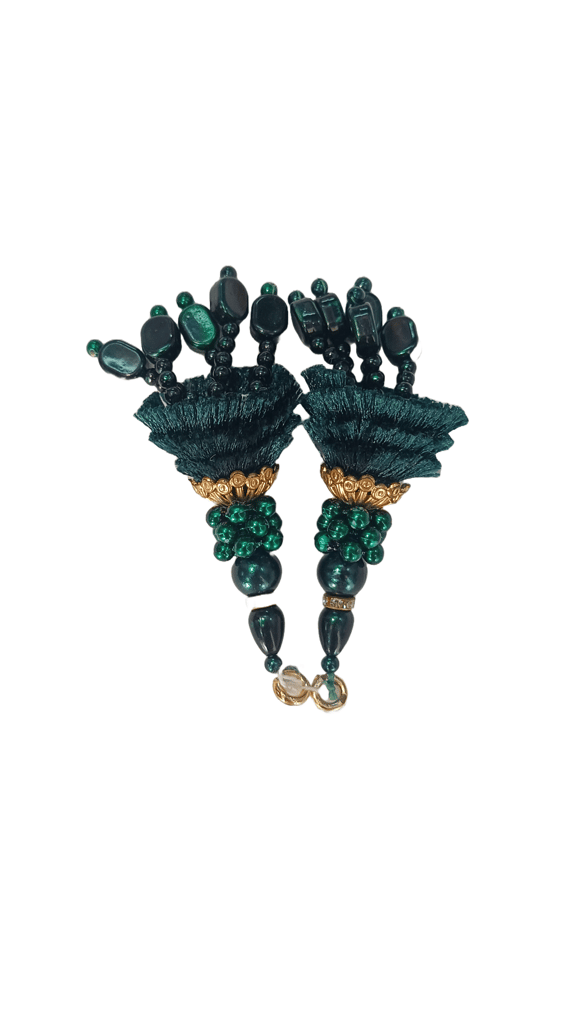 Green and gold color Hanging Blouse Tassels view 2