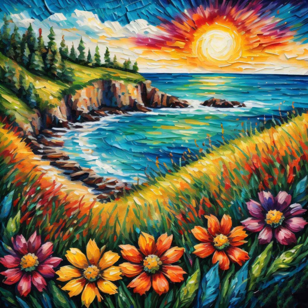 VIBRANT FLORAL SUNSET VIEW WALLART 24in X 24in WITH BLACK FRAME view 2