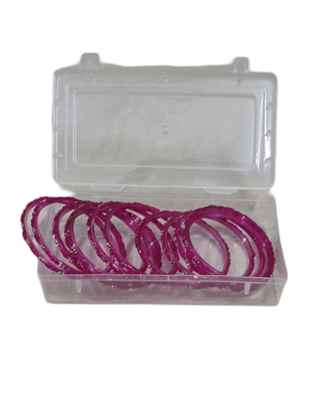 "Stunning Pink Glass Bangles with Golden Glitter - Set of 8" view 2